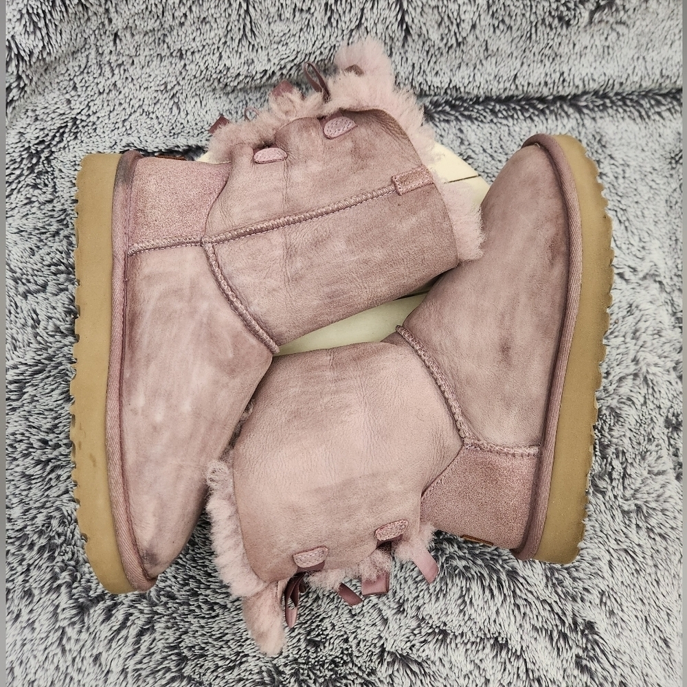UGG Bailey Bow II Purple/Shadow Leather Sheepskin Boots Women's Size 7 - Picture 6 of 8
